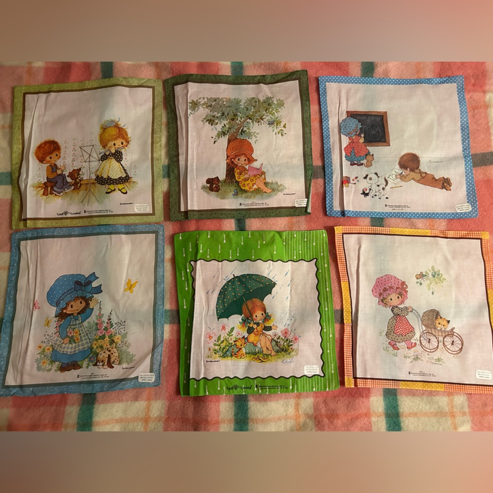 Set of 6 vintage handkerchiefs, 1970, 100% cotton, made in Japan, 11”x11”